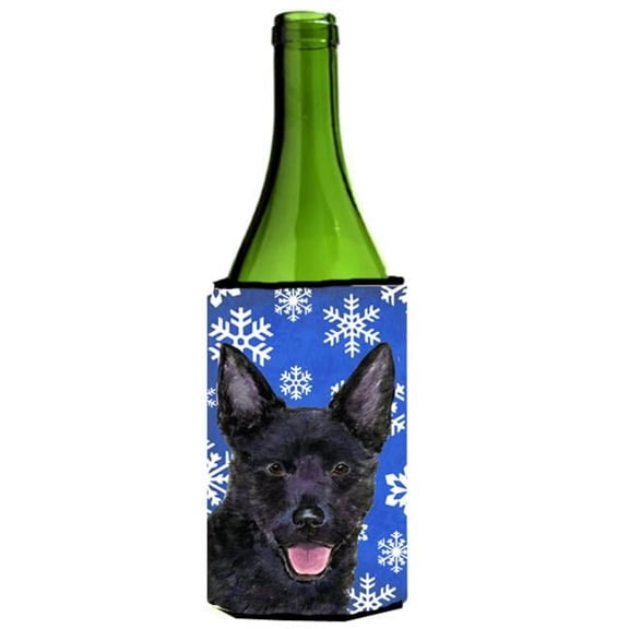 Australian Kelpie Winter Snowflakes Holiday Wine bottle sleeve Hugger 24 oz.