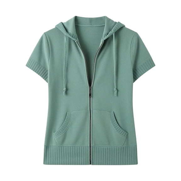 Huowey Womens Sweatshirt Solid Color Short Sleeve Cozy Hoodie Everyday Comfort Lightweight Pullover With Pocket Soft Casual Athleisure Top Fall Clothes,Blue,S