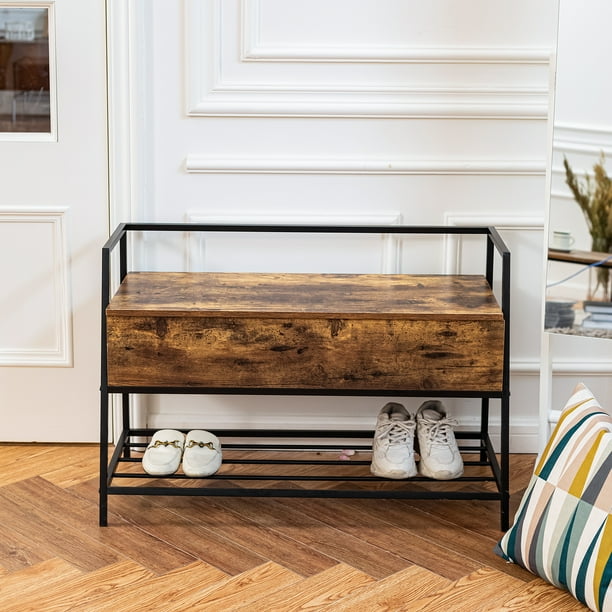 Banco de Zapatos Madera,Taburete de Cama,Banco de Entrada con Caja de Almacenamiento Abatible HOMEMAKE FURNITURE Vintage