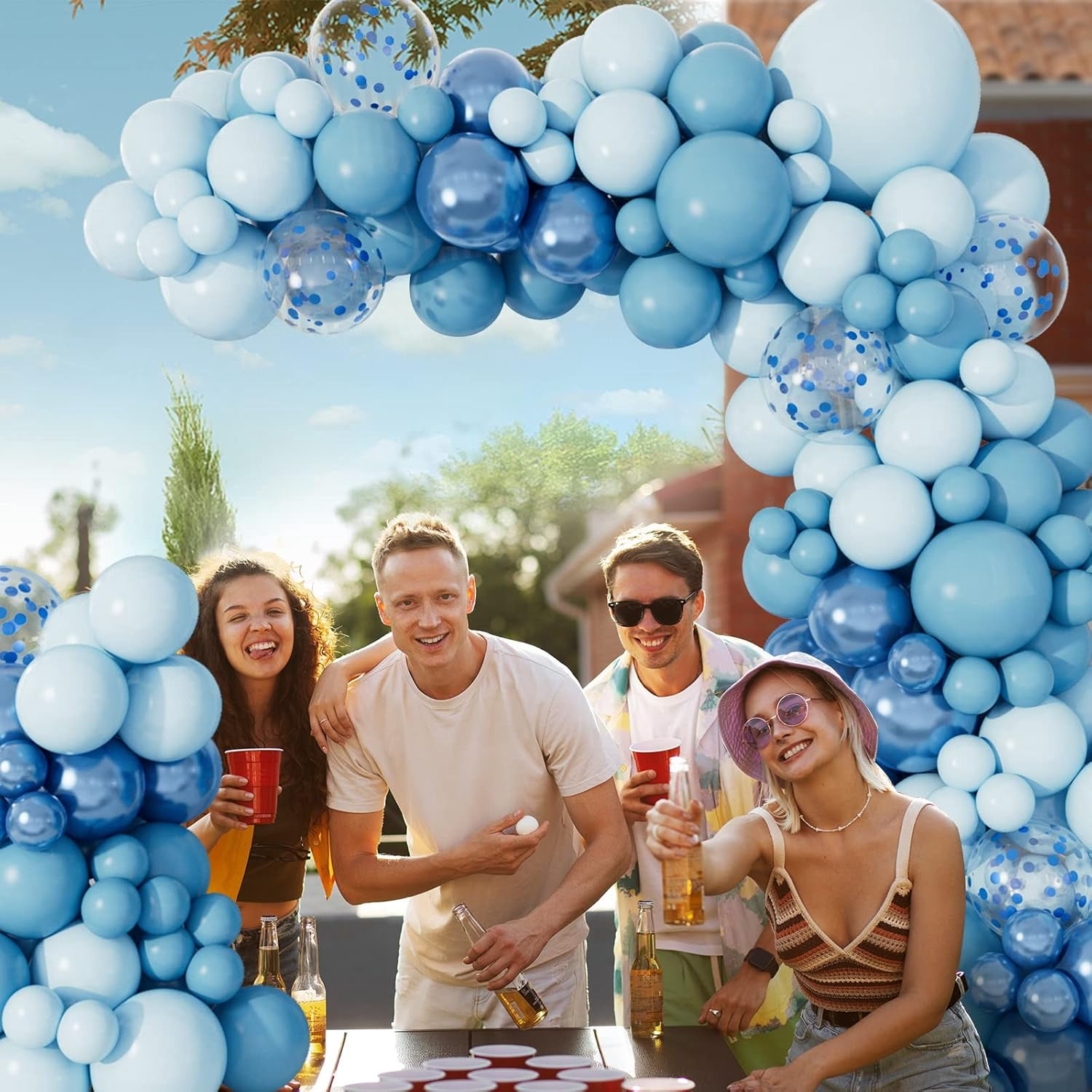 NestE - Baby Blue Balloon Arch Garland Kit, Metallic Macaron Pastel Light Blue Confetti Balloons, Different Sizes Balloons for Baby Shower, Birthday, Wedding, Ocean Themed Party Decoration