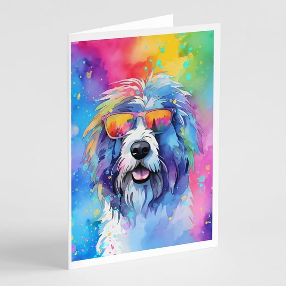 Old English Sheepdog Hippie Dawg Greeting Cards Pack of 8 7 in x 5 in