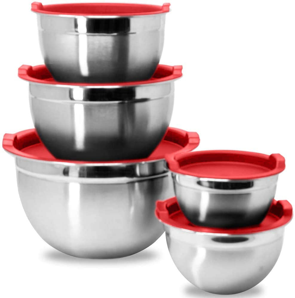 MIXING BOWLS SET Stainless Steel Bowl with Reusable Silicone Stretch Lids WEPSEN 