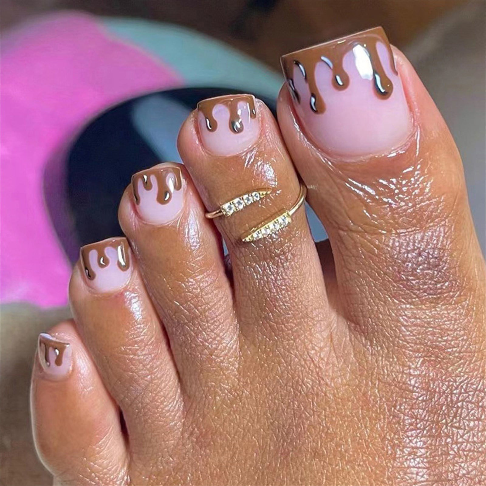 Carufin 24pcs Square Crystal Fake Toenails Glossy Press on Toe Nails S –  EveryMarket
