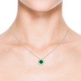 thumbnail image 4 of ANGARA Round Bezel-Set Lab Grown 1.2 Ct Emerald Pendant with Diamond Halo for Women in 14K White Gold (Size-7mm) | May Birthstone, Anniversary, Jewelry Gift for Women | Lab-Grown Emerald Necklace, 4 of 7