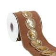 thumbnail image 2 of 4 ft. Gold Sequin Beaded Brown Taffeta Ribbon with Gold Piping, 4 Inch, 2 of 4