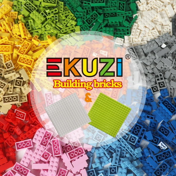 Ekuzi Building Bricks - 508 Pieces, 2PCS Double-Sided Baseplate, Classic Colors, Mixed Shapes