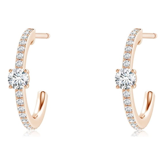ANGARA Natural Diamond Solitaire Hoop Earrings in 14K Rose Gold for Women (Size-3.1mm| Color-G| Clarity-VS2) | April Birthstone, Anniversary, Jewelry Gift for Women | Natural Diamond Earrings