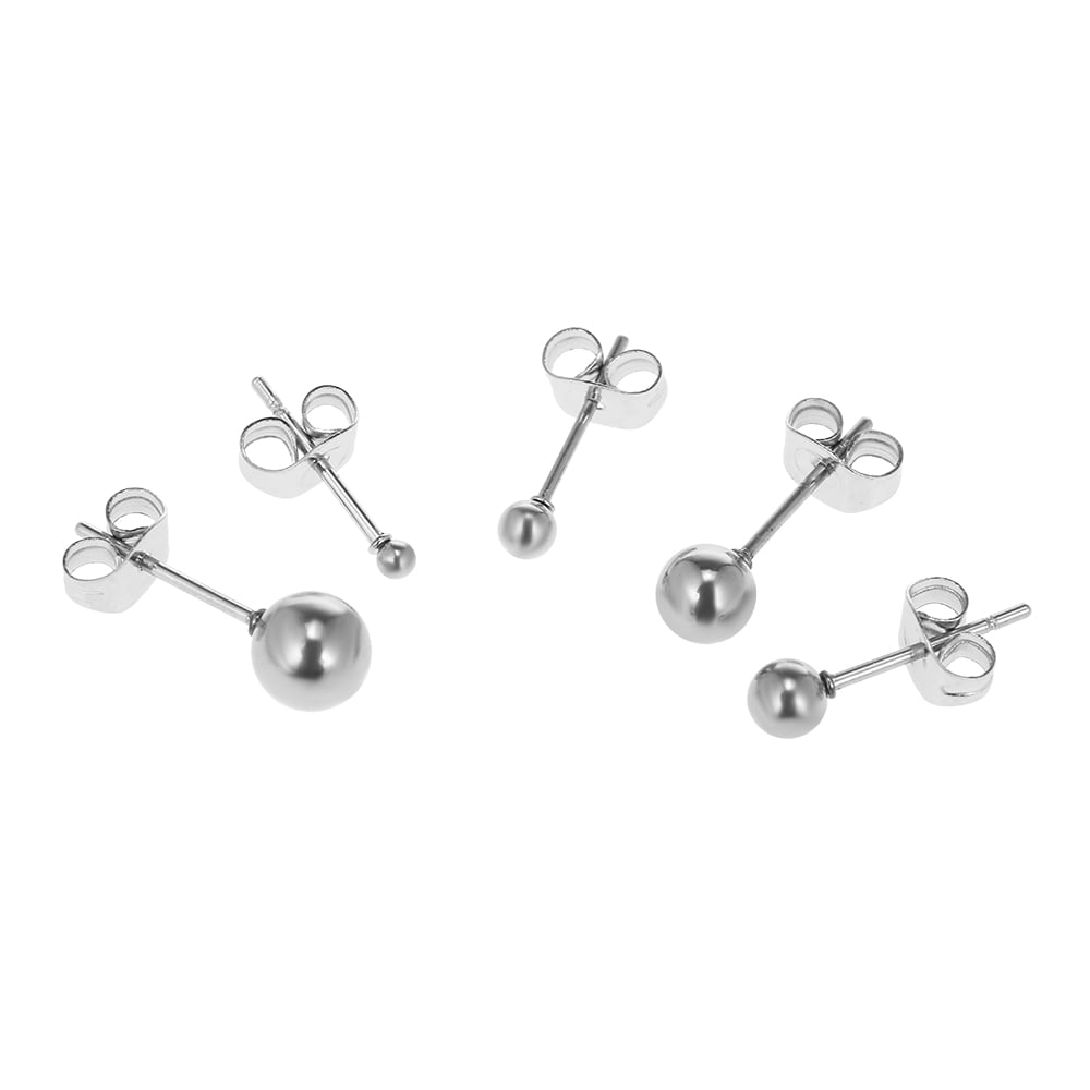 Surgical Stainless Steel Round Ball Ear Studs Earrings Pair Set Assorted Sizes For Men Women
