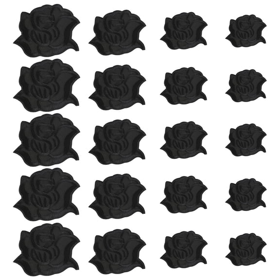 PAMINGONO 20Pcs Iron On Patches Black Floral Embroidered Applique for Clothes Repair and Decoration