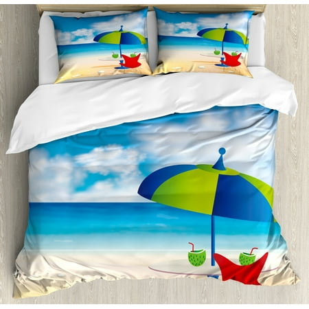 Beach King Size Duvet Cover Set Relaxing Scene With Umbrella And
