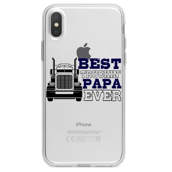 DistinctInk Clear Shockproof Hybrid Case for iPhone XS Max (6.5" Screen) - TPU Bumper Acrylic Back Tempered Glass Screen Protector - Best Truckin' Papa Ever