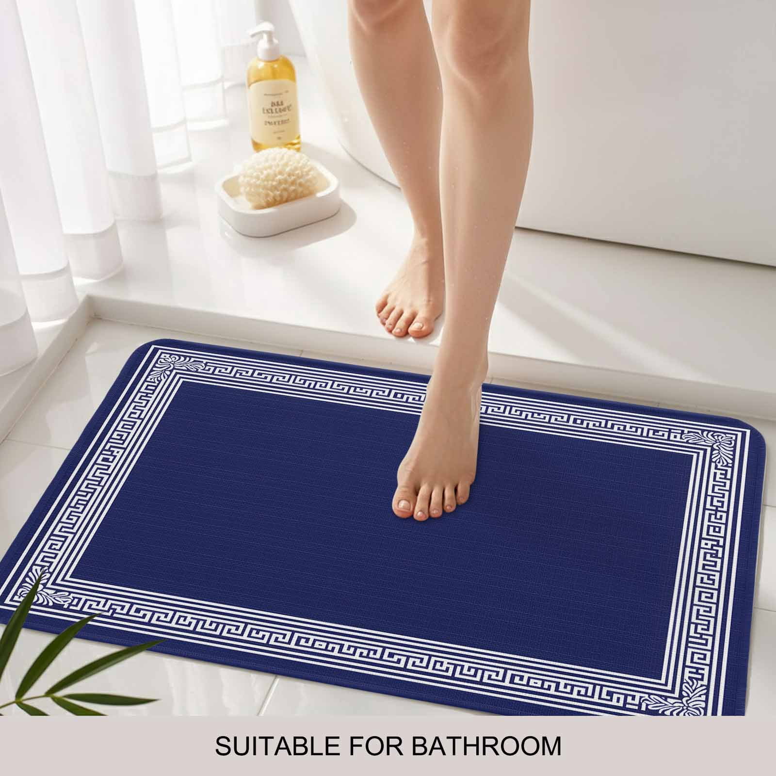 Navy Blue Geometric Doormat Outdoor Entrance 20"x31.5", White Greek Key Farmhouse Absorb Moisture Dirt Door Mats, Non-Slip Rubber Backing Floor Mats Indoor, Low-Profile Front Door Rugs