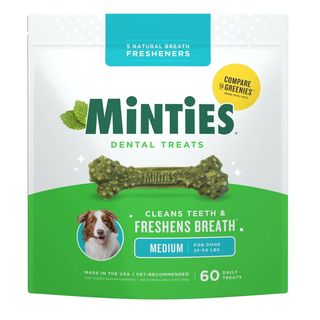 (3 pack) MINTIES Dog Dental Bone Treats, Dental Chews for Medium Dogs, 60 Count, Shelf-Stable