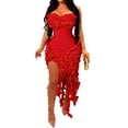 thumbnail image 1 of Vestido sexy de IyMoo, blanco, ajustado, con volantes, sin tirantes, color rojo S, 1 of 8