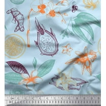Soimoi Poly Georgette Fabric Floral,Ginger & Lemon Slice Vegetable Printed Fabric 1 Yard 52 Inch Wide