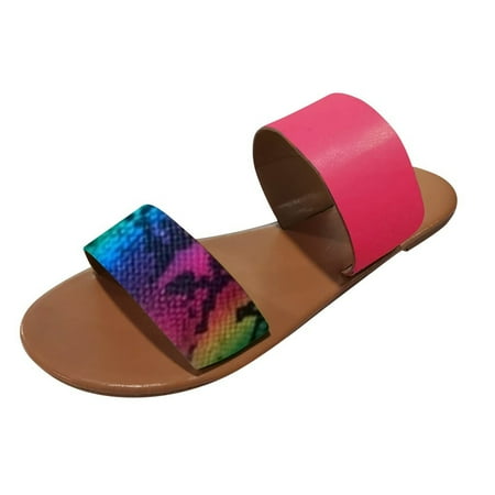 

iOPQO Women s sandals Fashion Women s Spring And Summer Casual Flat Sandals Beach Slippers fashion women s spring and Pink 41