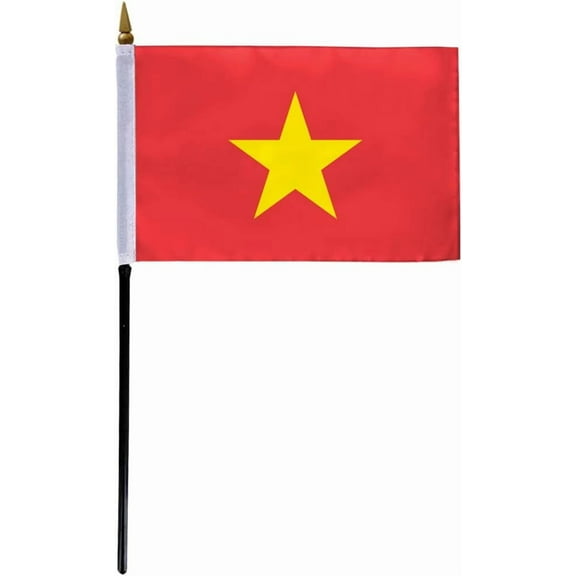 AGAS Vietnam Flag 4x6 inch - 11" Plastic Pole 100% Polyester Stitched Edges Vietnamese Mini Flag on a Stick