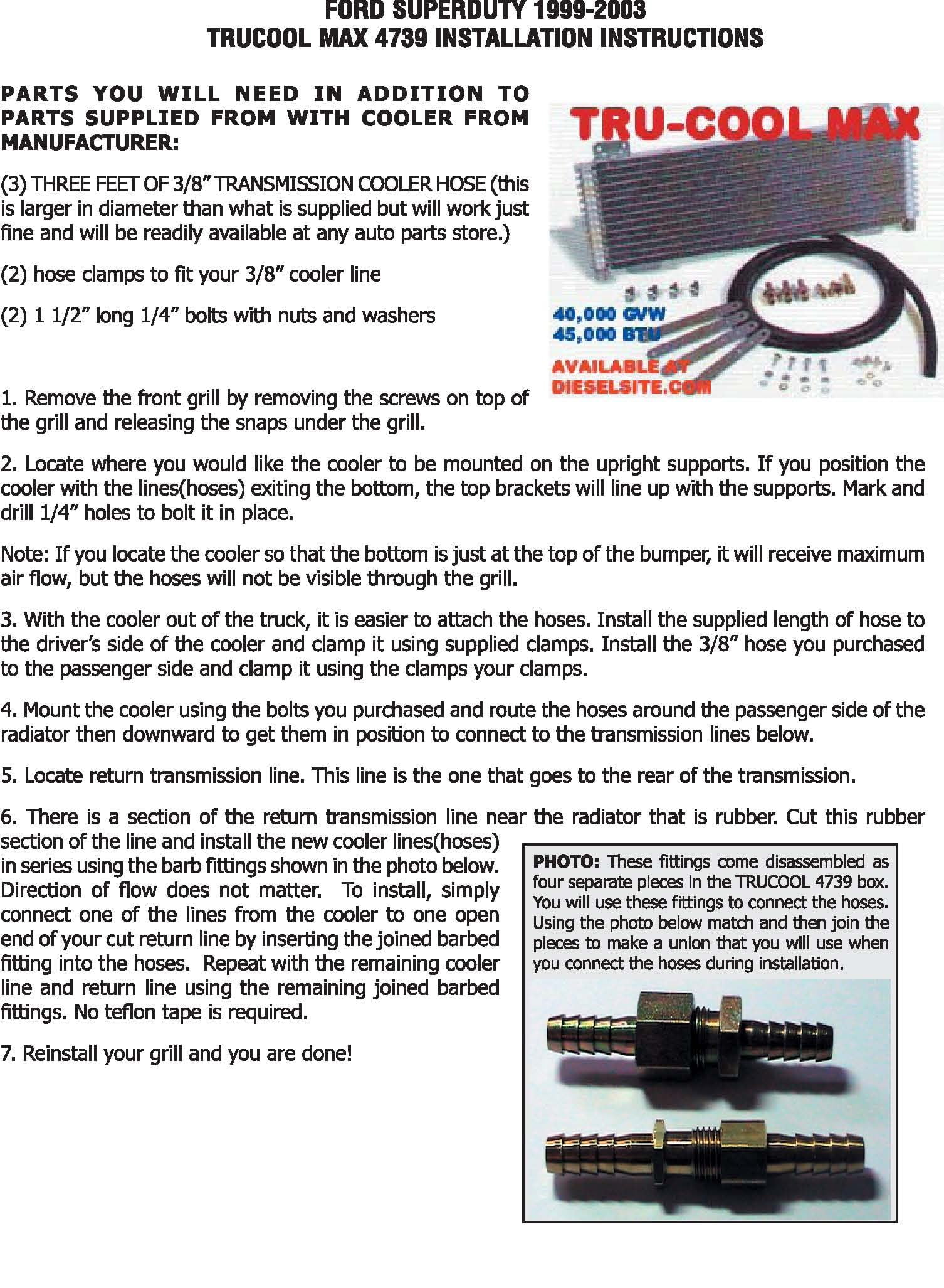 Tru-Cool  Heavy Duty 40,000 GVW Transmission Oil Cooler Low Pressure Drop LPD 47391  with Mount