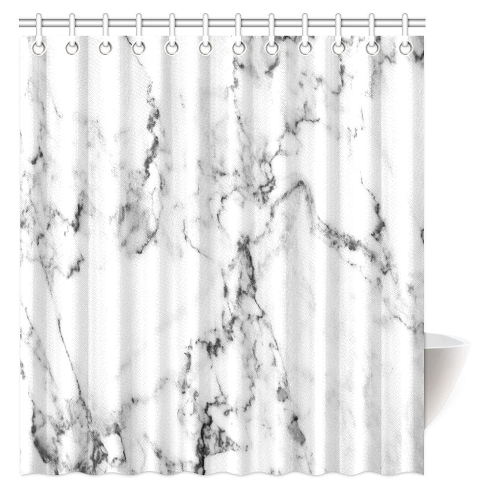 MYPOP White Marble Shower Curtain, Natural Stone Pattern with Hazy