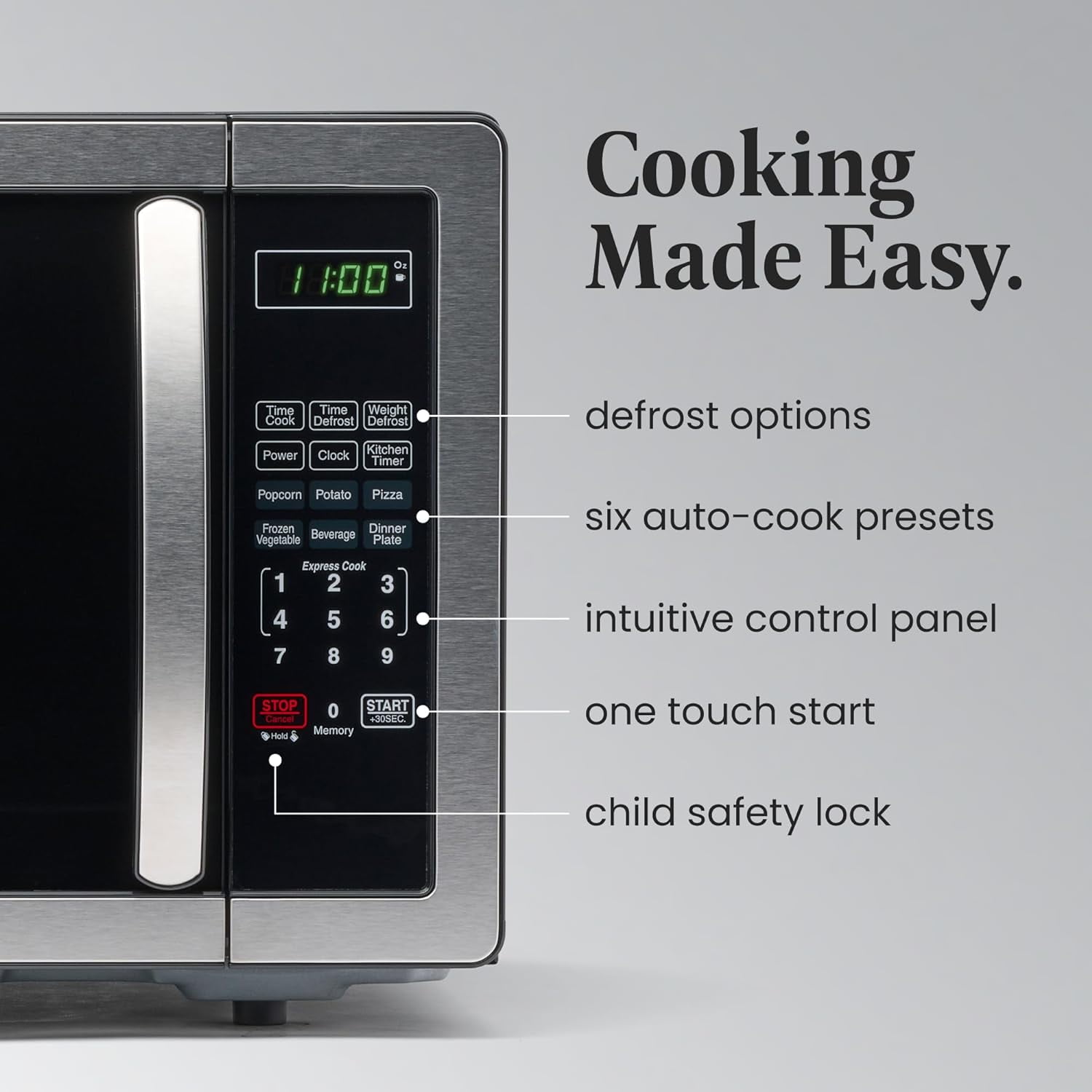 Farberware 1.1 cu ft Microwave Oven, 1000W Countertop Microwave Oven with LED Display, Stainless Steel