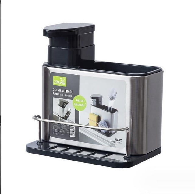 Rejilla de drenaje para esponja de lavavajillas de acero inoxidable para fregadero de cocina, recipiente para detergente con bolas de acero, rejilla de almacenamiento tres en uno