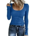 thumbnail image 2 of Womens Long Sleeve Tops Fall Scoop Neck Ribbed Knit Shirts Slim Fitted Casual Basic Tee T Shirt for Women 2026 Royal Blue L, 2 of 4