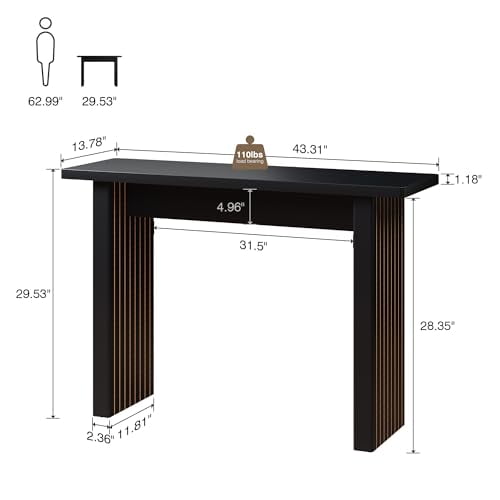 AVZEAR Mid Century Narrow Entryway Console Table, 43.3" Fluted Wood Couch Table Behind Sofa Long and Skinny for Living Room Hallway Entrance Foyer, Black