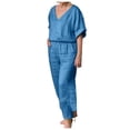 thumbnail image 1 of Conjunto deportivo de color liso para mujer: mezcla de lino y algodón con cuello en V para primavera/verano, disponible en varios colores, 1 of 4