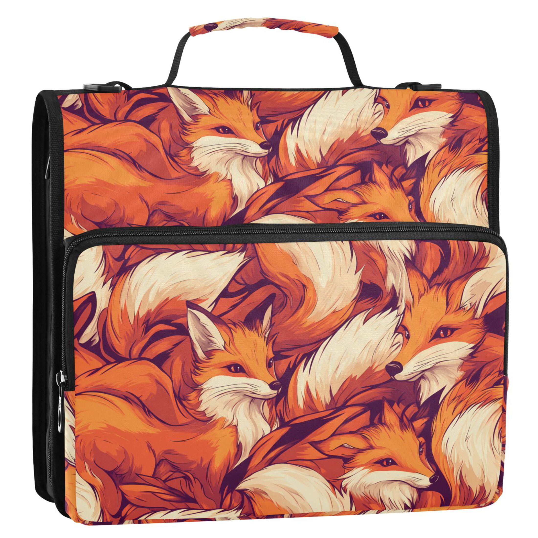 3 Ring Zipper Binder with Shoulder Strap Waterproof Trapper Keeper 2 Inch D-Ring 500 Sheets Capacity Cartoon Foxes