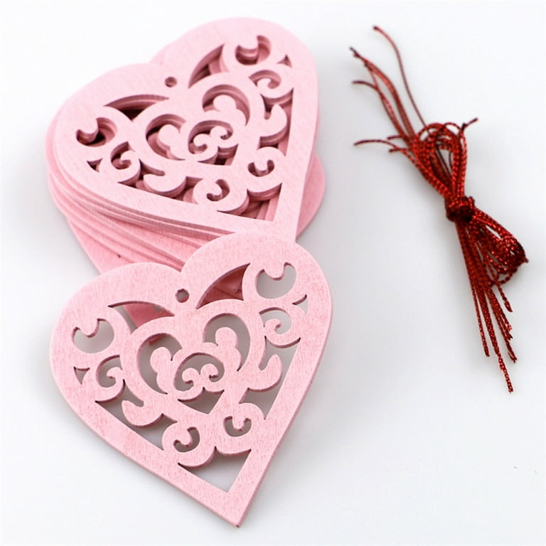 Sun&Beam Heart-shaped Wooden Decorative 2Pcs Hanging Handmade Hearts  Ornaments for Wedding Party Valentine Christmas Home Decoration Car Décor  (K-#5