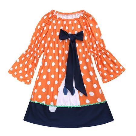 

HTGFGMGW Vestidos Para NiñAs Toddler Baby Girls Halloween Black Pumpkin Cute Bow Dress Party Outfits Dresses for Girls D