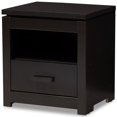 thumbnail image 1 of Baxton Studio Bienna Table de Chevet 1 Tiroir en Wengé Marron, 1 of 9