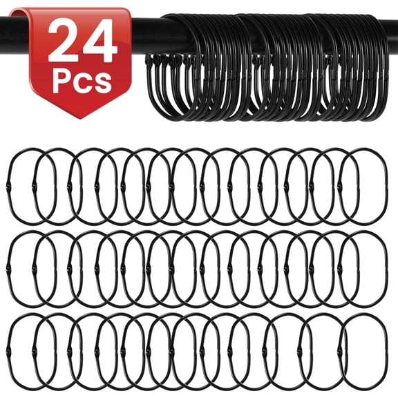 24 Pcs Shower Curtain Rings Rust Proof Iron Shower Curtain Hooks Black/Silver Oval Shower Curtain Rings Multipurpose Snap Joint Shower Curtain Hooks for Bathroom Shower Rod Less or Equal to 1.3inch