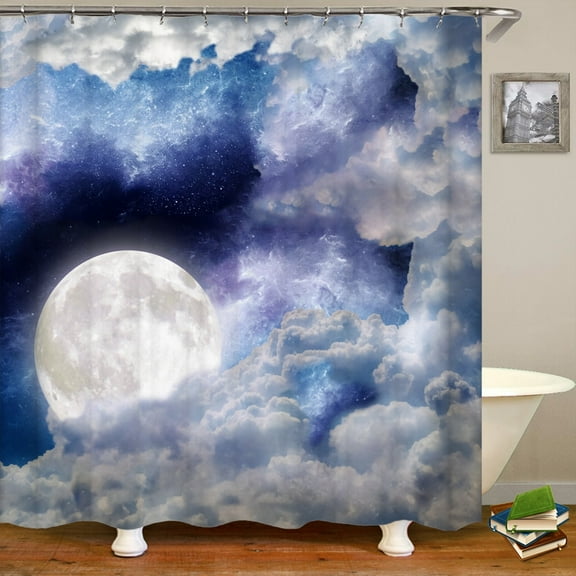 Night Moon Earth Starry Sky Fabric Shower Curtain Waterproof Bathroom Curtains Space Universe Decorate Curtains With 12 Hooks