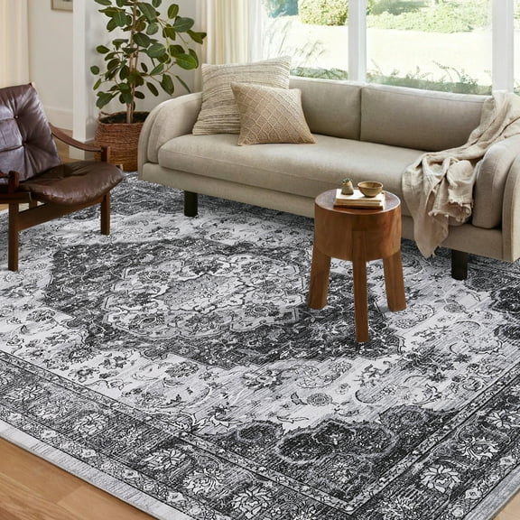 CAROMIO 8' x 10' Area Rug for Dining Room Boho Vintage Floral Bedroom Indoor Carpet, Gray