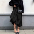 thumbnail image 4 of Women'S Bubble Satin Maxi Skirt Low Waist Ruffle Pleated A Line Puffy Summer Flowy Balloon Skirt Black L, 4 of 8