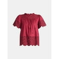 thumbnail image 6 of Time and Tru Women's Cotton Eyelet Top with Short Sleeves, Sizes XS-XXXL, 6 of 6