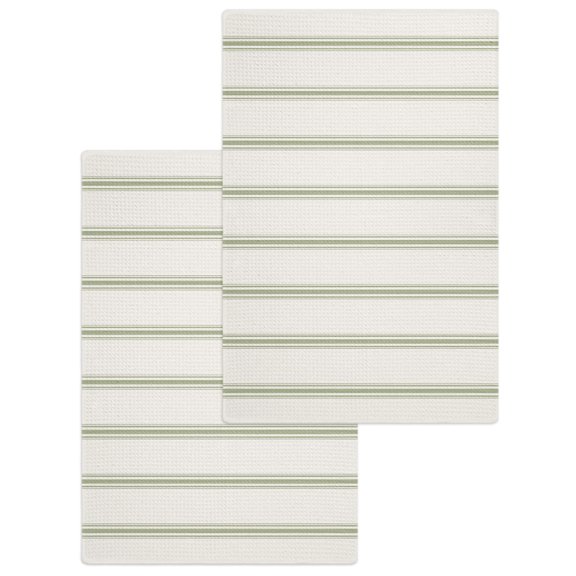 Sage Green Striped Kitchen Dish Towels for Drying Dishes Set of 2, Rustic Green Stripe Modern Art Beige Waffle Weave Microfiber Hand Tea Bathroom Towels Quick Dry & Absorbent Towel 15.7x23.6