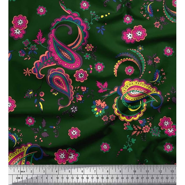 Soimoi polyester Crepe Fabric Floral & Paisley Print Fabric by Yard 42 Inch Wide