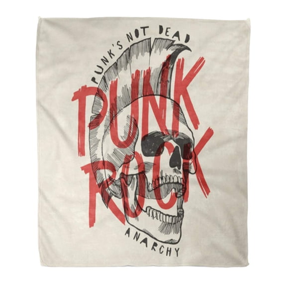 SIDONKU Throw Blanket 58x80 Inches Party Punk Rock Skull is Not Dead Anarchy Music Symbol Warm Flannel Soft Blanket for Couch Sofa Bed