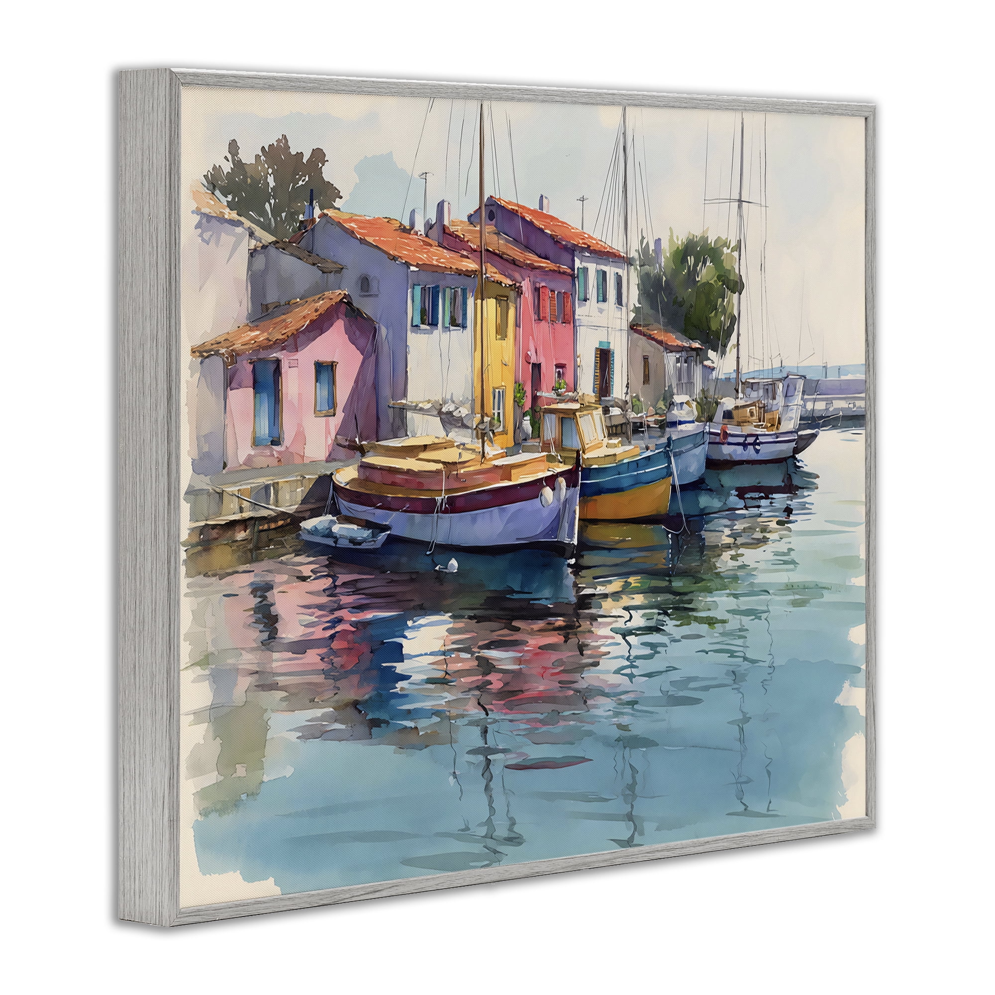 Stupell Industries Colorful Docks Harbor Gray Framed Giclee Art, design by Franklyn Gregory