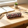 thumbnail image 4 of Small Floral Makeup Bag Slim Pouch, Aesthetic Small Floral Pencil Pouch with Beige Lace Trim Decor, Travel Makeup Brush Case Cosmetic Zipper Pouch (Dark Blue, 2''x7''), 4 of 6