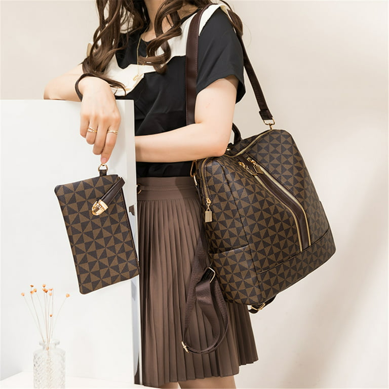 Backpacks for Women Fashion PU Leather Bag Multipurpose Design Convertible  Satchel Bag Travel Backpack Handbag and Purse 2Pcs