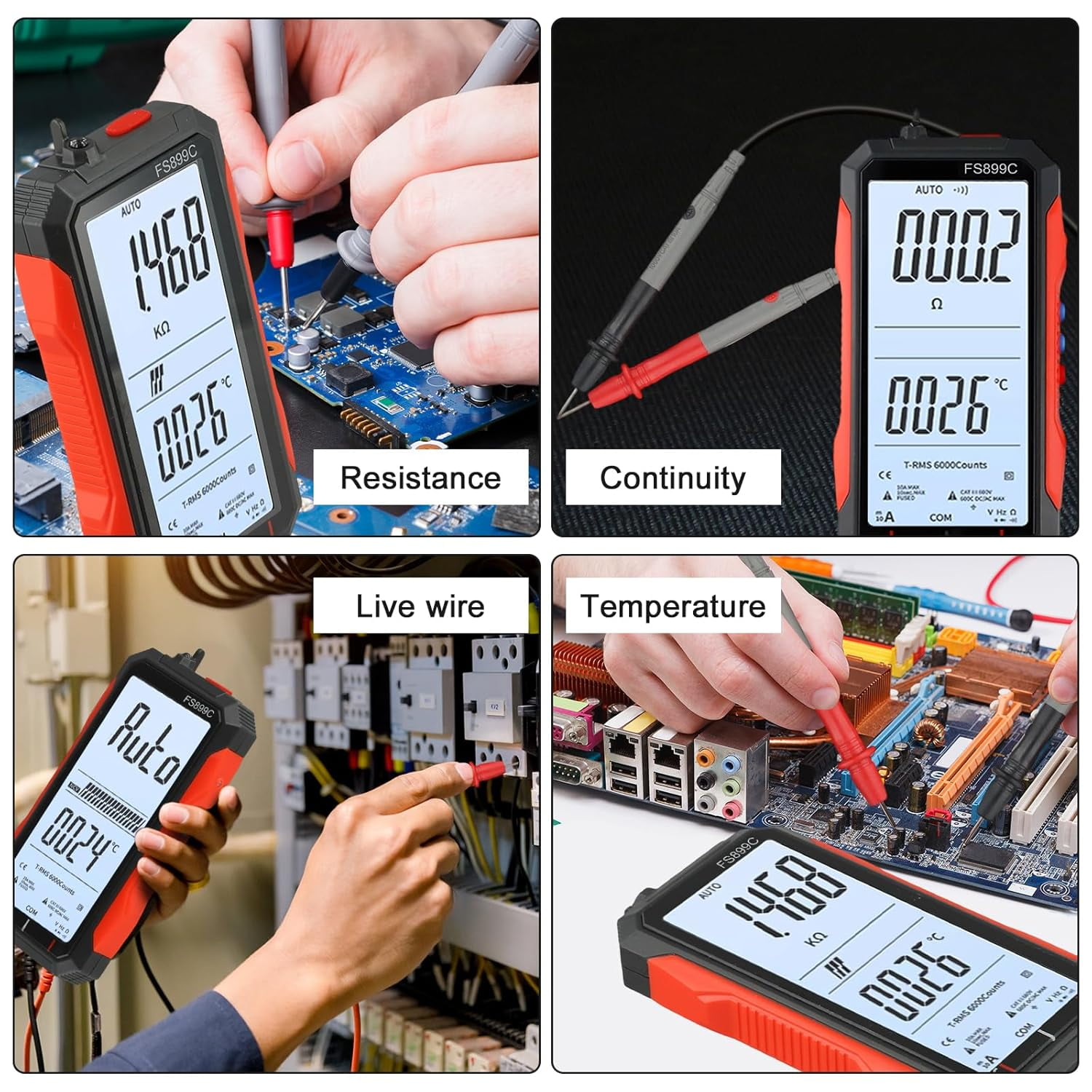 FS899L Digital Multimeter with Color Screen & Storage Case, USB C Rechargeable Electrical Testing, 6000 Counts True RMS AC/DC Voltage Tester, NCV, Capacitance, Non Contact Voltage Detector