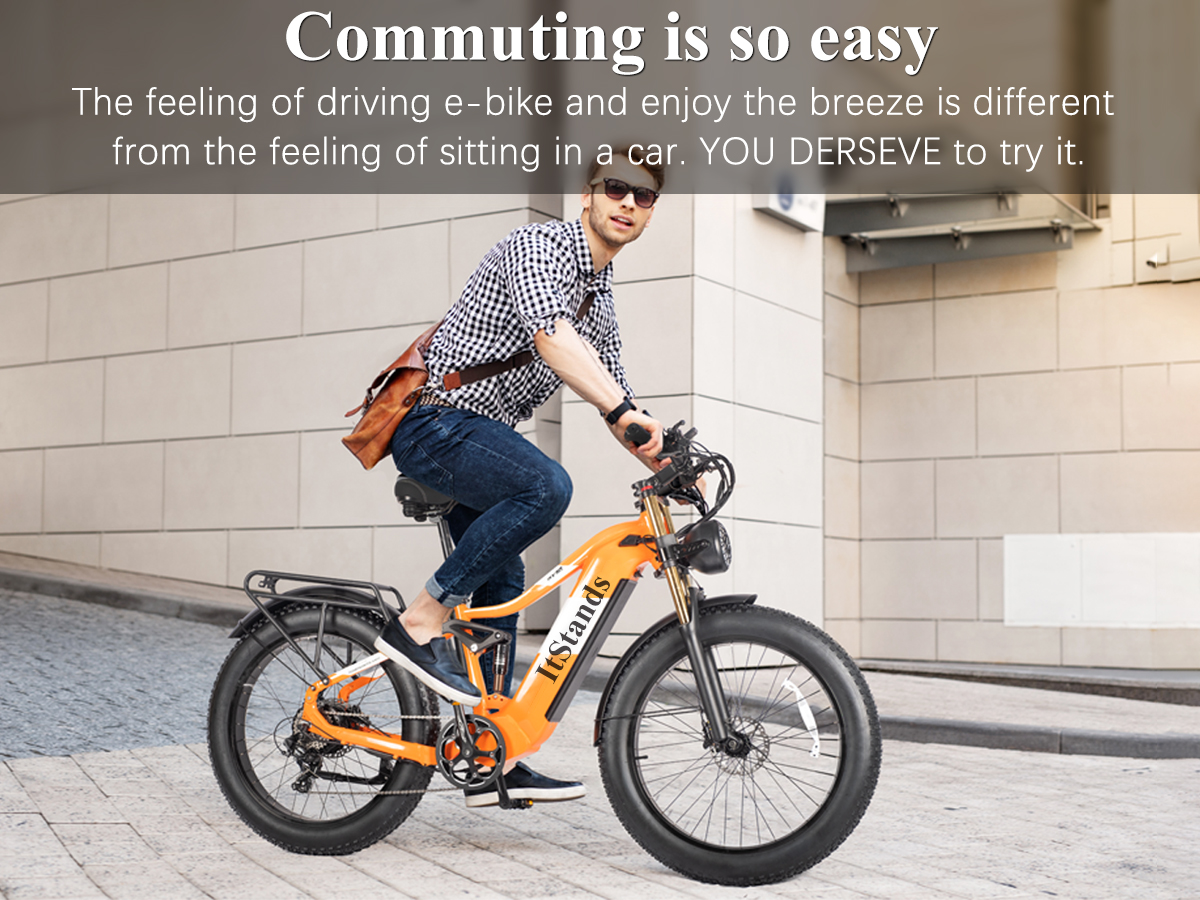 BIGUODIR Electric Bike Adults 1000W Peak, 48V 30AH Removable Battery LG Cells 26" Fat Tire Full Suspension Ebike, 30MPH Off Road Mountain E Bike with 8 Speed Gears,120Miles Dual Hydraulic Disc Brakes