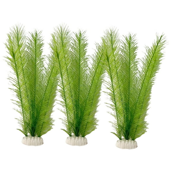 3 Pcs Aquarium Artificial Plant, Feather Green Grass Water Plants with Resin Base, Plastic Plants for Fish Tank Decorations, Safe for Fish