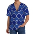thumbnail image 3 of Honeii 's Blue Gold Grid Lantern Shapes for men's short-sleeved button-up collared shirt featuring a pocket, perfect for beach vacations, and travel adventures., 3 of 5
