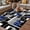 Blue Black White, variant on Red Black Geometric Outdoor Rug for Patio/Deck/Porch, Non-Slip Large Area Rug 4 x 6 Ft, Modern Color Block Abstract Indoor Outdoor Rugs Washable Area Rugs, Reversible Camping Rug Carpet Runner