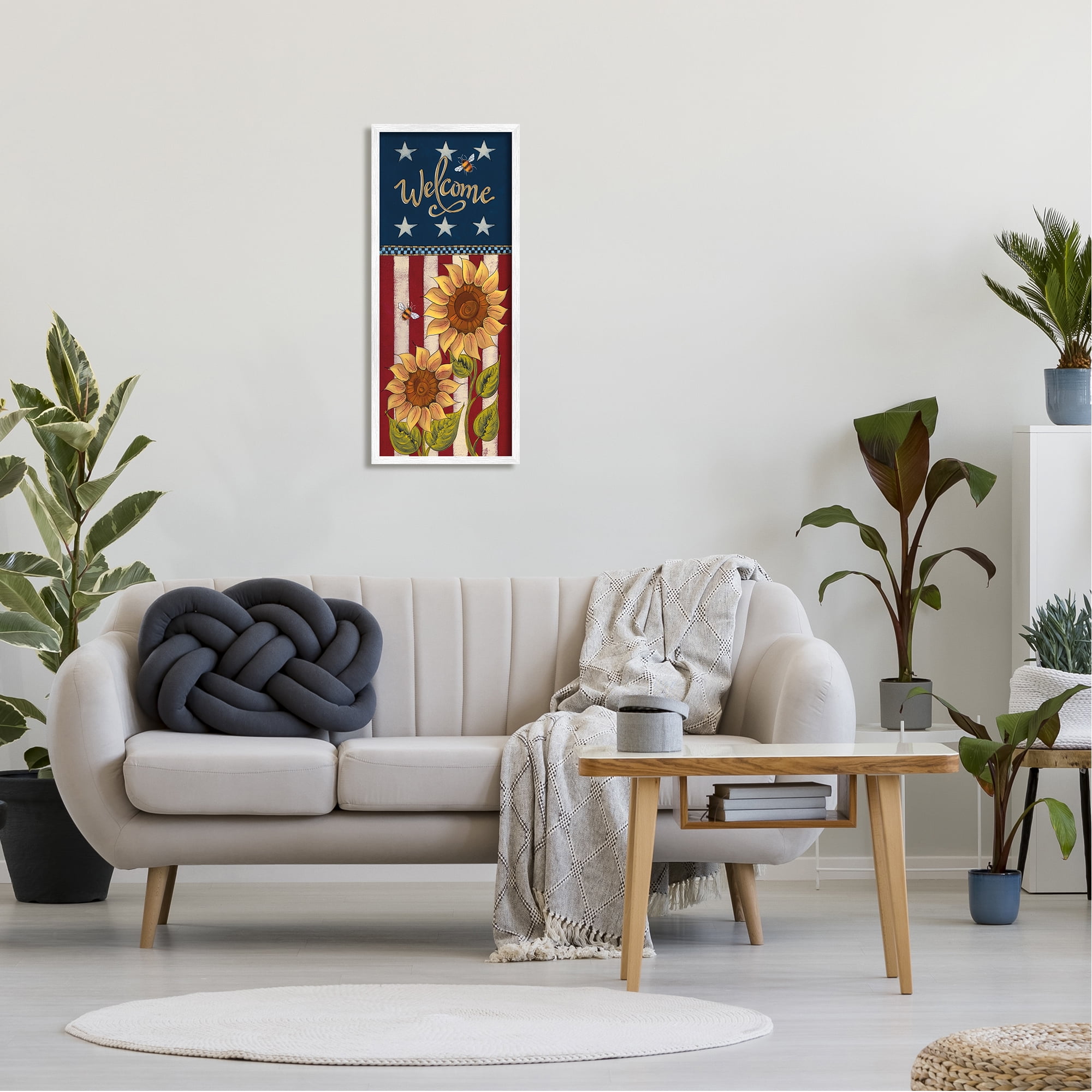 Stupell Americana Welcome Country Sunflowers Holiday Painting White Framed Art Print Wall Art