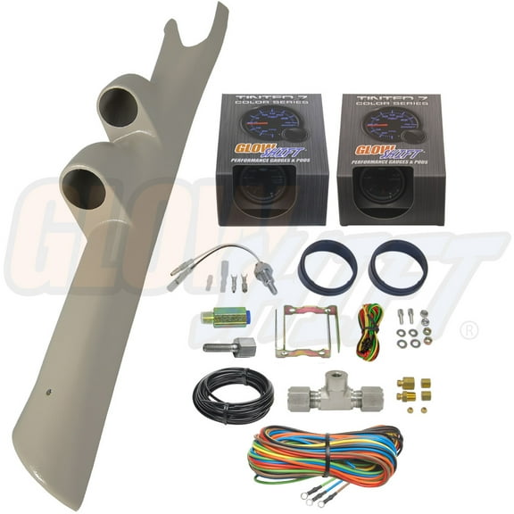 GlowShift | 3rd Gen 2003-2009 Dodge Ram 5.9 & 6.7 Cummins Taupe Full Size Dual Pillar Pod with Tinted 7 Color Series 60 PSI Boost Gauge & Transmission Temperature Gauge